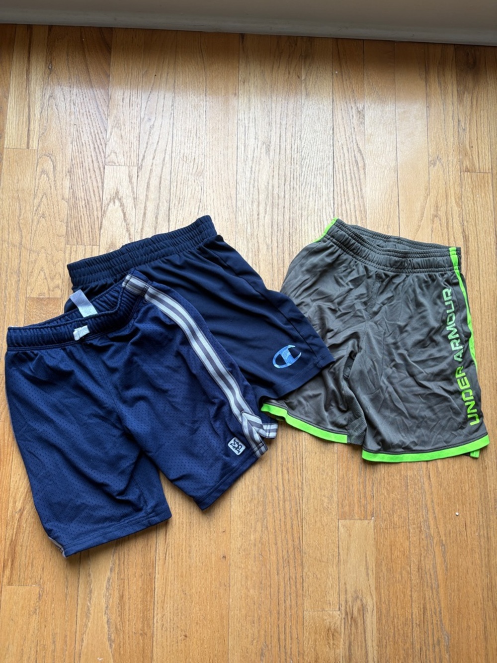 Bundle Under Armour Gray Shorts with Neon Green Trim + Navy Athletic Shorts Duo